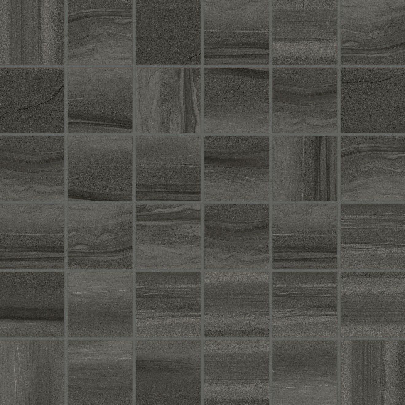 Bedrosians Linear Stone 12" X 12" Mosaic 2" x 2" Black