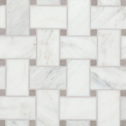 Bedrosians Marble 11.22"x11.22" Jumbo Basket Weave Mosaics Honed Oriental White / Cinder Grey Dot