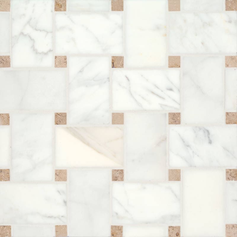 Bedrosians Marble 11.22"x11.22" Jumbo Basket Weave Mosaics Honed Calacatta / Jura Beige Dot